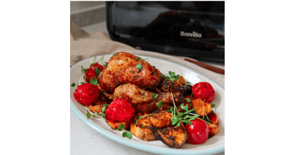 Rețetă pui la rotisor cu cartofi dulci, măsline și roșii, la Breville ...