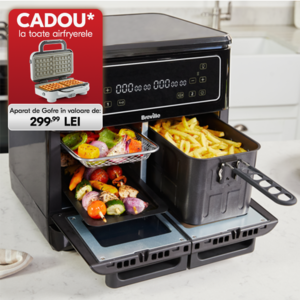 airfryer dublu breville halo flexi cu mancare inauntru