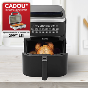 airfryer breville halo steam deschis cu pui intreg inauntru
