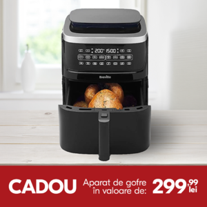 airfryer breville halo steam deschis cu pui intreg inauntru