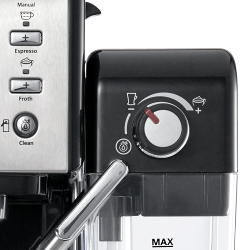 close-up indicator lapte espressor negru prima latte 2