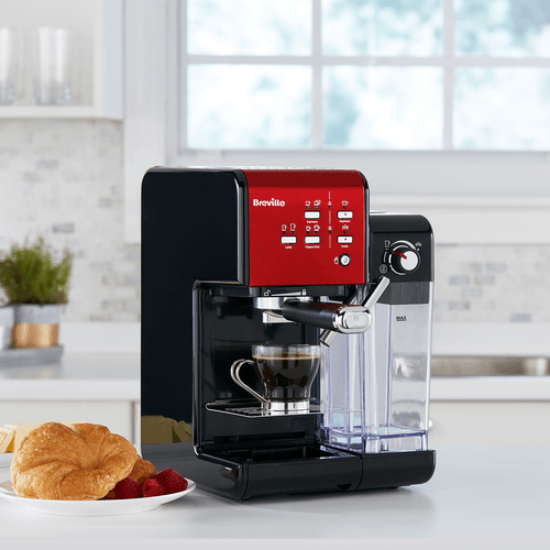 espressor breville prima latte 2 rosu pe masa