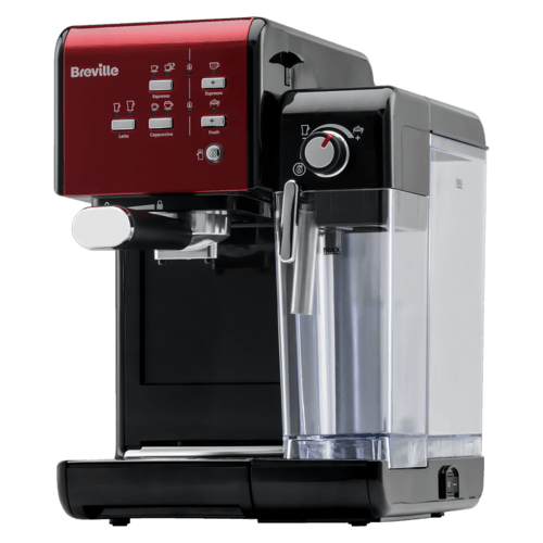 espressor prima latte 2 rosu vazut dintr-o parte
