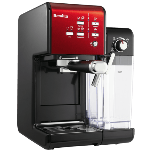 espressor rosu prima latte 2 vazut dintr-o parte