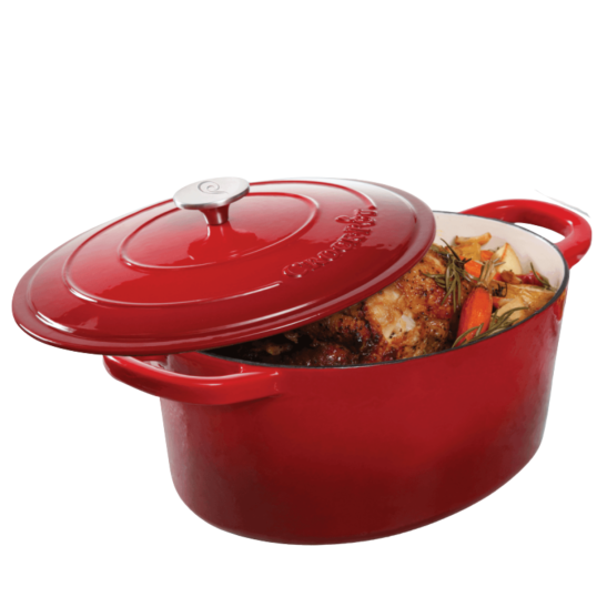 Vas de fontă emailată, 6.6L, oval înalt, roșu Crock-Pot