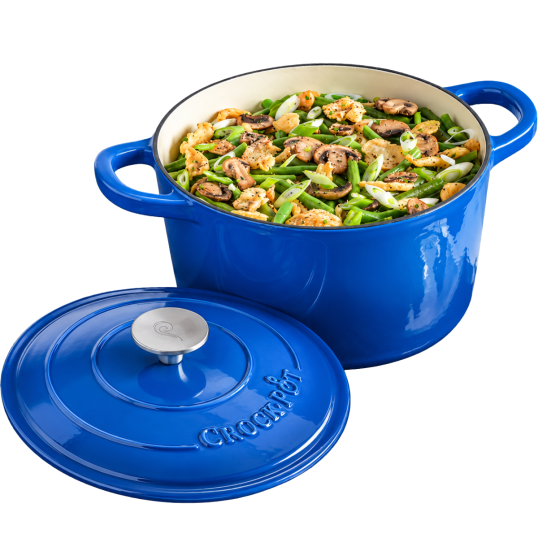 Vas de fontă emailată, 6.6L, rotund înalt, albastru Crock-Pot