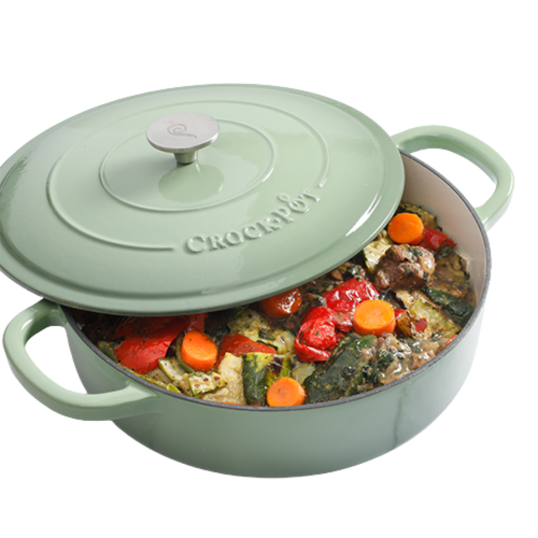 Vas de fontă emailată, 4.7L, rotund plat, verde fistic Crock-Pot
