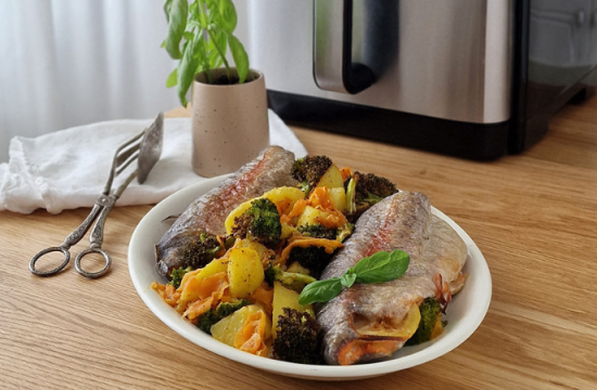Rețetă păstrav cu legume la airfryerul Halo Air, XL, Breville by Corina Ureche