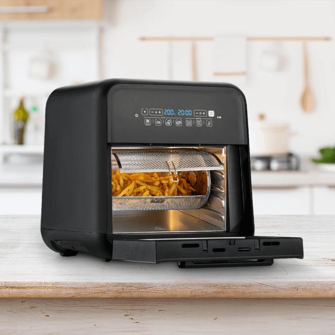 Airfryer, friteuză cu aer cald și rotisor, fără ulei, 10L