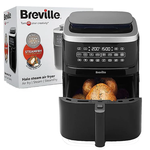 Airfryer, friteuză cu aer cald și funcție de gătire la aburi, Halo Steam Digital, 7L