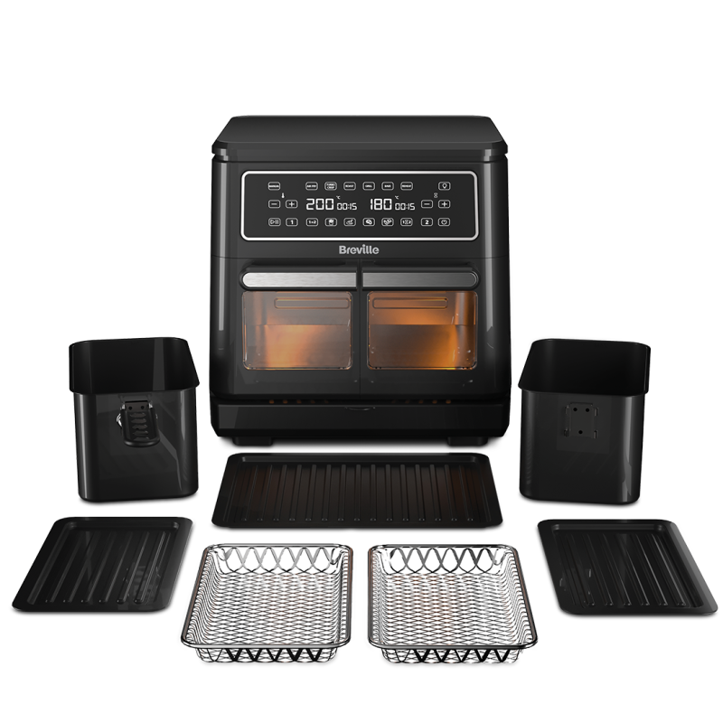 Airfryer, friteuză dublă cu aer cald, Halo Flexi, Digital, 11L