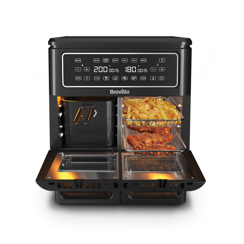 Airfryer, friteuză dublă cu aer cald, Halo Flexi, Digital, 11L