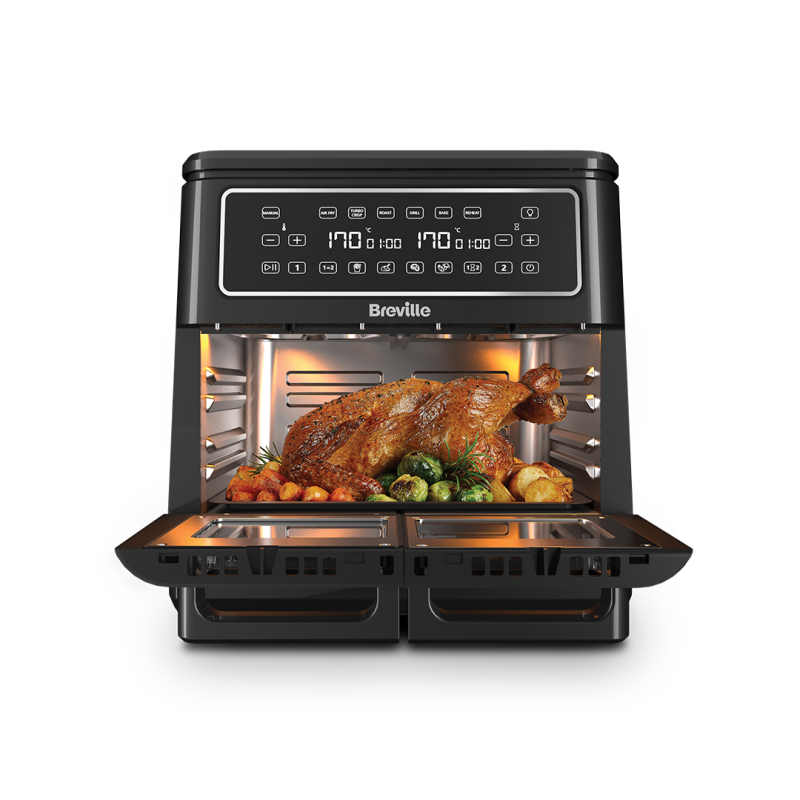 Airfryer, friteuză dublă cu aer cald, Halo Flexi, Digital, 11L