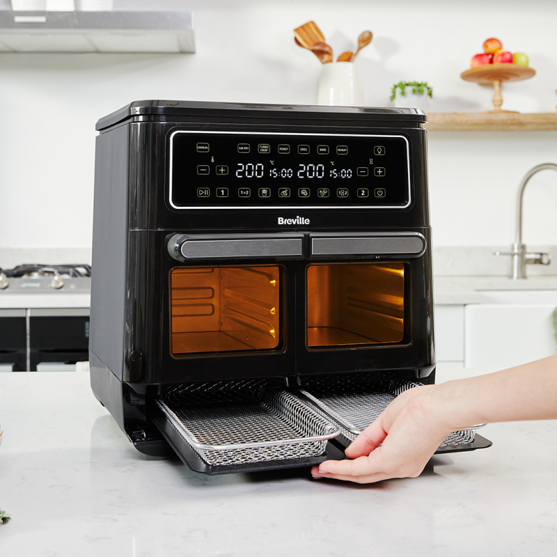 Airfryer, friteuză dublă cu aer cald, Halo Flexi, Digital, 11L