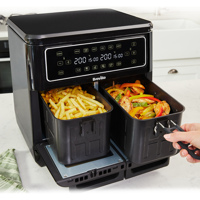 Airfryer, friteuză dublă cu aer cald, Halo Flexi, Digital, 11L