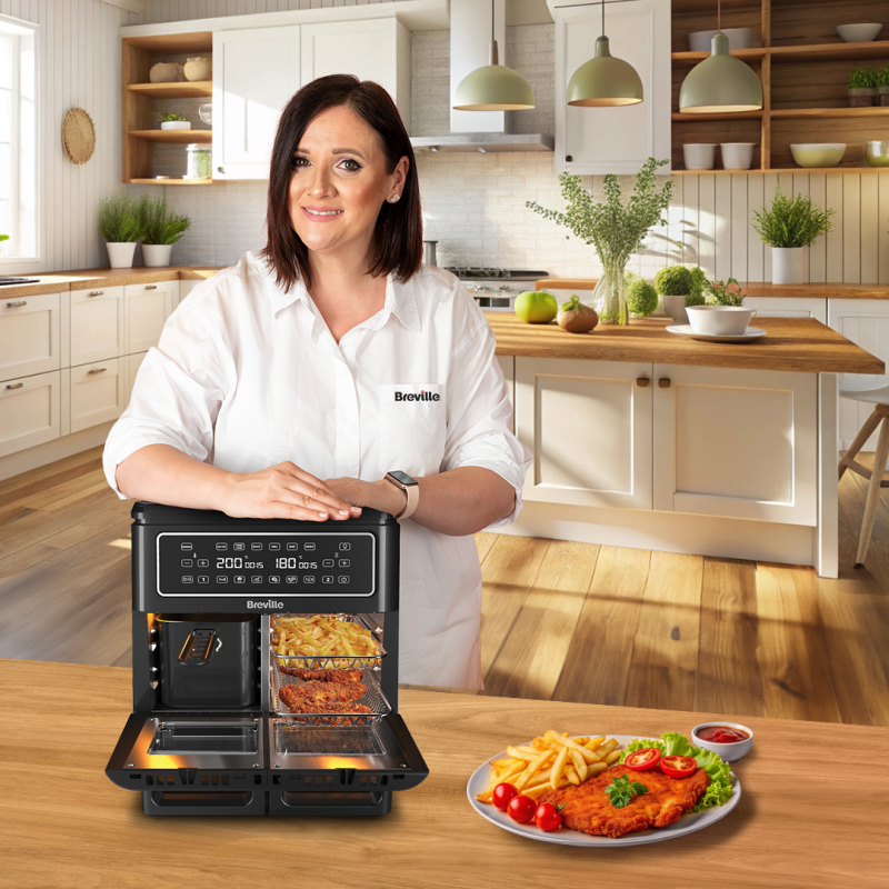 Airfryer, friteuză dublă cu aer cald, Halo Flexi, Digital, 11L