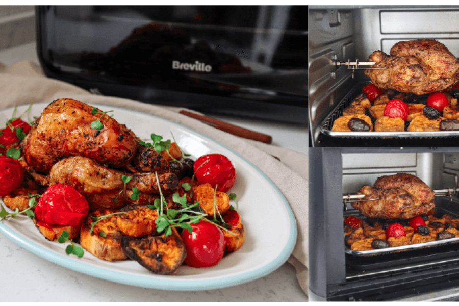Rețetă pui la rotisor cu cartofi dulci, măsline și roșii, la Breville Air fryer friteuză-cuptor cu aer cald by Prăjiturela