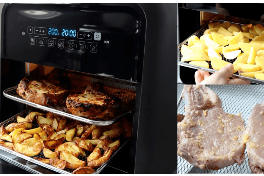 Rețetă cotlete de porc și cartofi la Breville Air Fryer, friteuza-cuptor cu aer cald by Prăjiturela