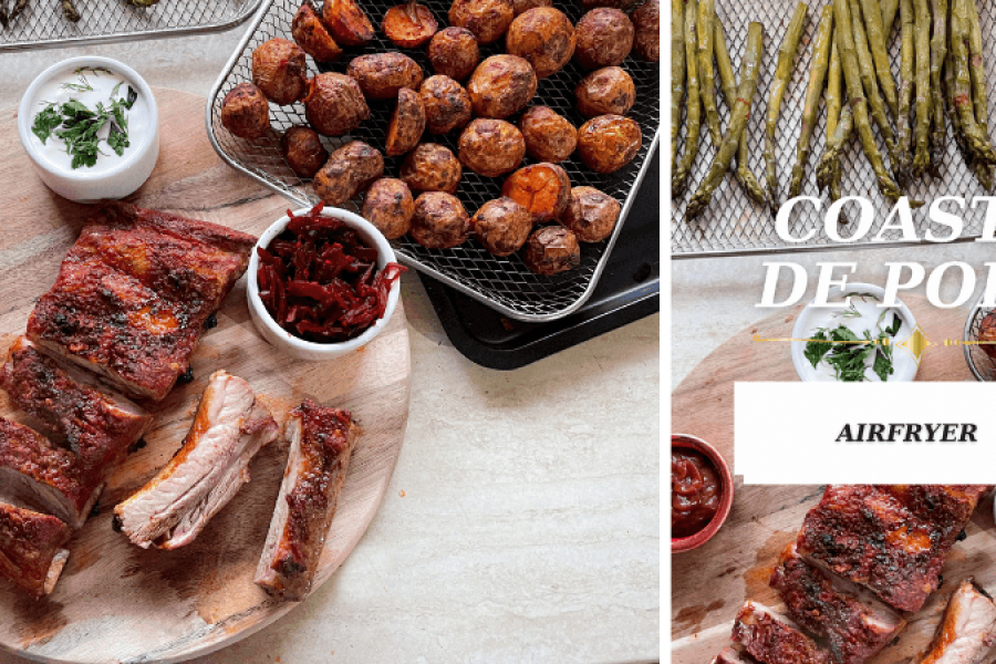 Rețetă coaste de porc cu cartofi și sparanghel la Breville Air Fryer by Mama Gătește