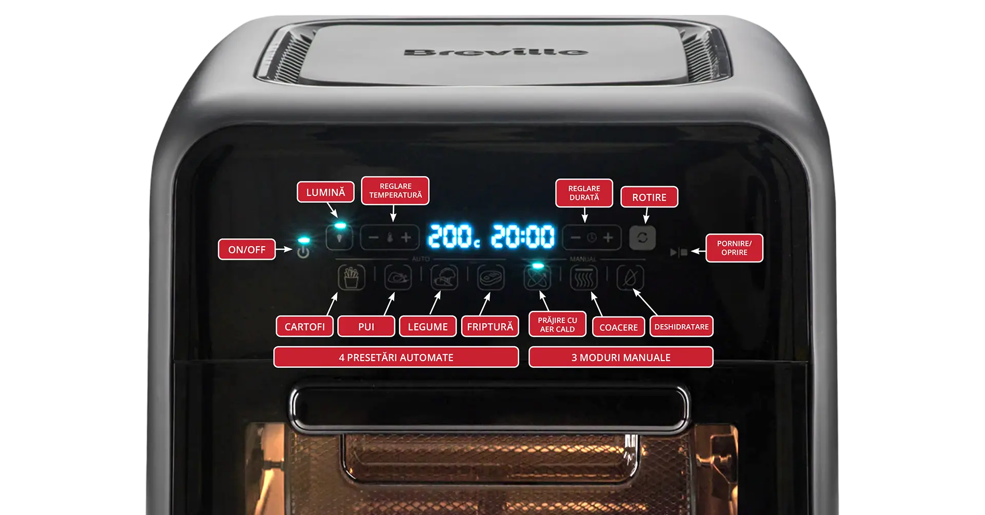 Airfryer, friteuză cu aer cald și rotisor, fără ulei, Breville, 10L