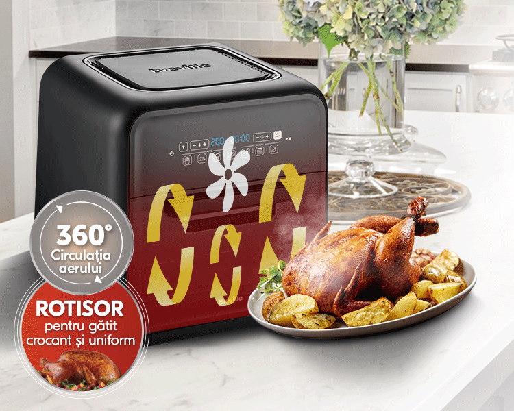 Airfryer, friteuză cu aer cald și rotisor, fără ulei, Breville, 10L